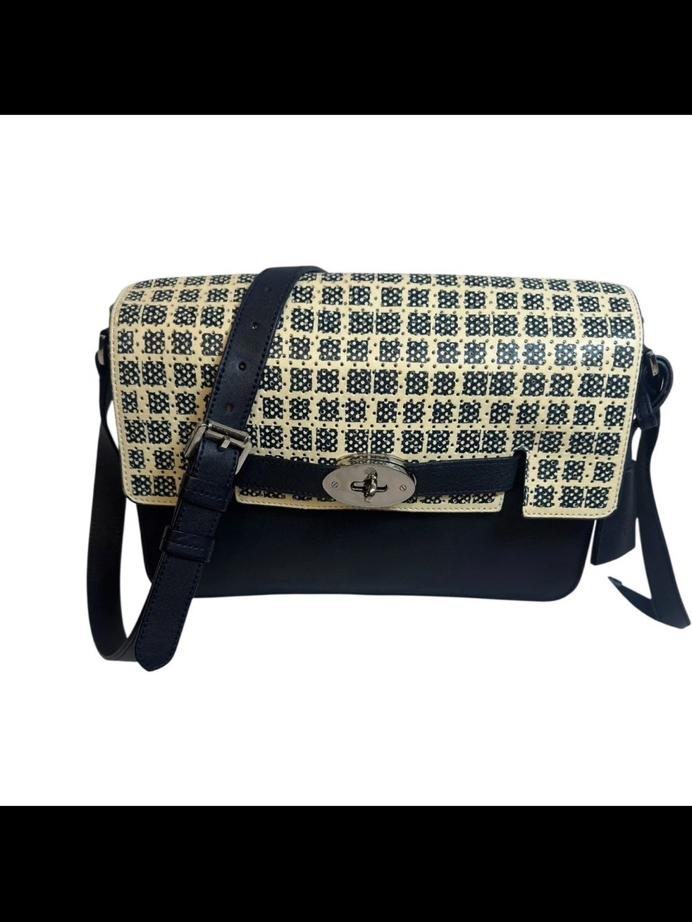 Mulberry Black and Cream Patterned Flap Shoulder Bag